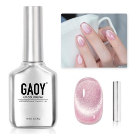 GAOY Cat Eye Gel Nail Polish, 16ml Pink Glitter Holographic Nail Polish with Magnet, Reflective Translucent UV Gel, 2219 Dazzling Pink | GAOY
