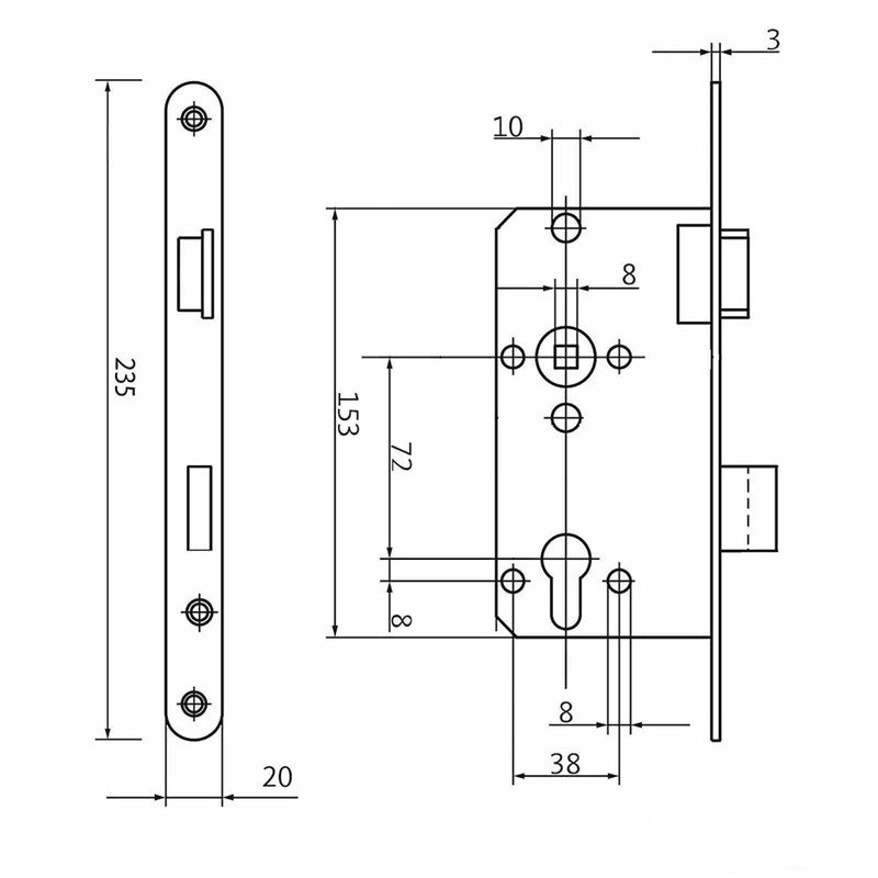SOTECH BKS Door Lock PC Lock Class 2 Backset 55