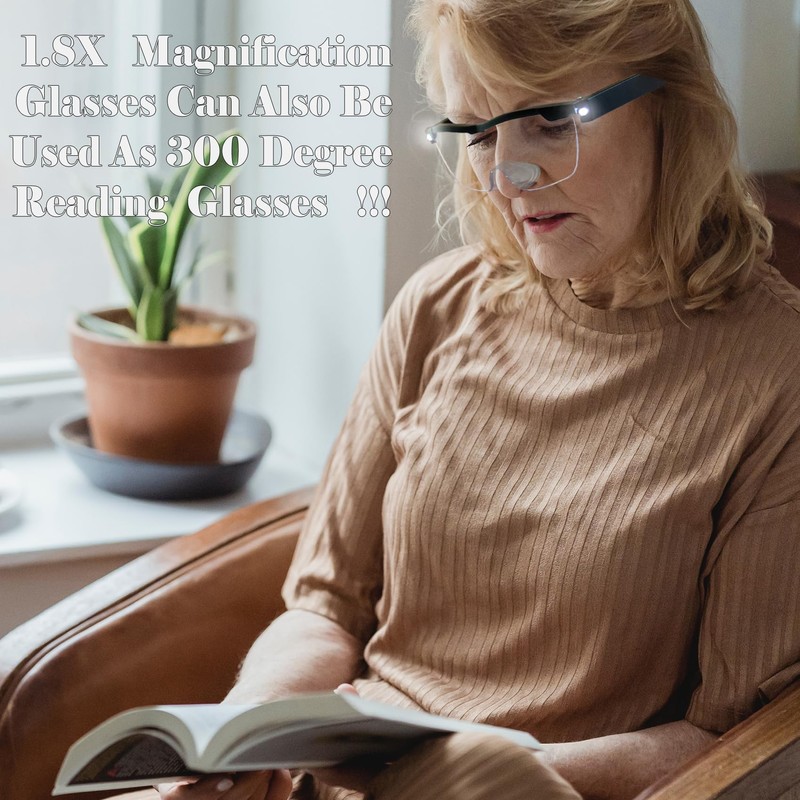 Magnifying Glasses with Light, LED Rechargeable Head Magnifier Glasses, Anti-blue