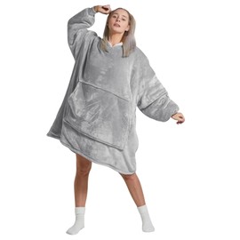 Oversized Hoodie Blanket Unisex Ultra Soft Sherpa Fleece Oodies | Light Grey Wearable Blanket with Hood & Pockets One Size Fits All, Warm & Cozy Loungewear for Men Women