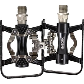 GORIX Binding Pedal, Single Sided Flat Pedal, Bicycle Pedal, Binding Pedal, Fixed Adjustment, Lightweight, Cleat Included (GX-PMS106 type2), Black, Road Bike, MTB, CNC Machined, High Strength, Fixed