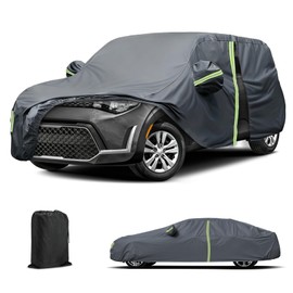 Waterproof Car Cover for 2010-2025 Kia Soul, All Weather Car Cover for Toyota Prius Nissan Leaf with Zipper Door & Windproof Bands for Rain Snowproof UV Windproof Protection Scratch Resistant (Gery)