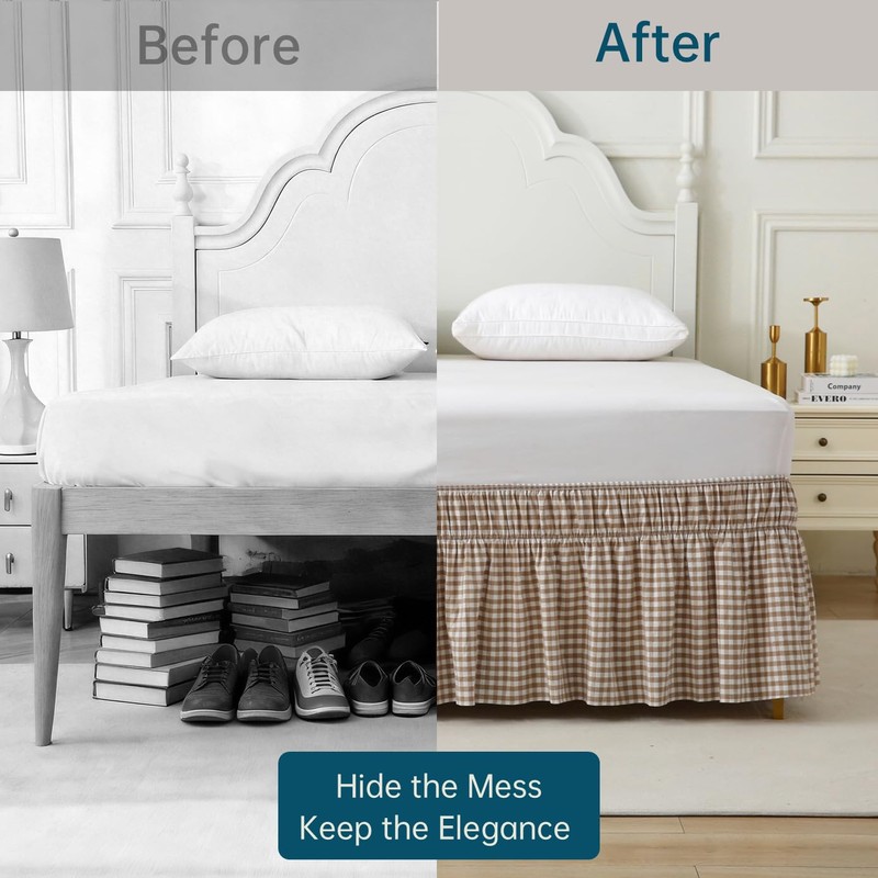 Jilboo Wrap Around Bed Skirt 16" Drop, Queen Size, Warm