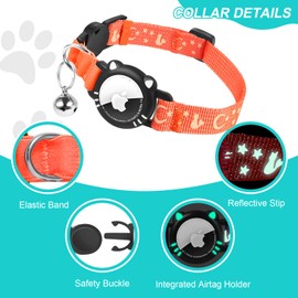 Ytanest Reflective Airtag Cat Collar, Breakaway Cat Collar with Air Tag Holder for Cats, Kittens, Orange, S(9-11 Inch)