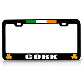 Customola - Cork Irish Logo Flag Steel Metal License Plate Frame Bl