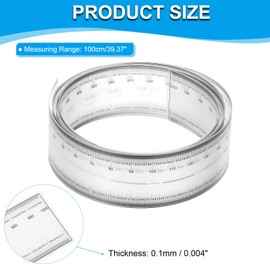 PATIKIL Film Flexible Ruler 100cm 0.1mm Scale with R Angle and Width Lines Clear PET Plastic Folding Straight Ruler for Factory, Transparent, 1 Pcs