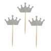 Shiningparty 25 Pack Silver Glitter Crown Cupcake Toppers for Birthday