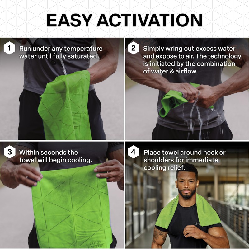 COLD FACTOR Premium Cooling Neck Towel 13" x 29.5" (Lime)