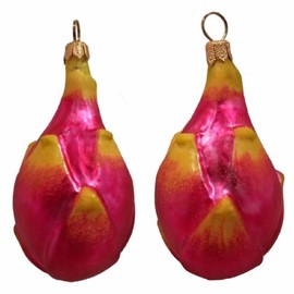 Pitaya Dragon Fruit Polish Blown Glass Christmas Ornament Set of 2 Decorations