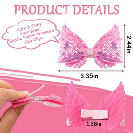 TODDER 3.35 Inch Glitter Hair Bows for Girls Shiny Sequins Bowknot Alligator Clips Barrettes Pins for Baby Girls Toddlers Teens Sparkly Hair Accessories Fully-wrapped Clips Multi-color 10pcs