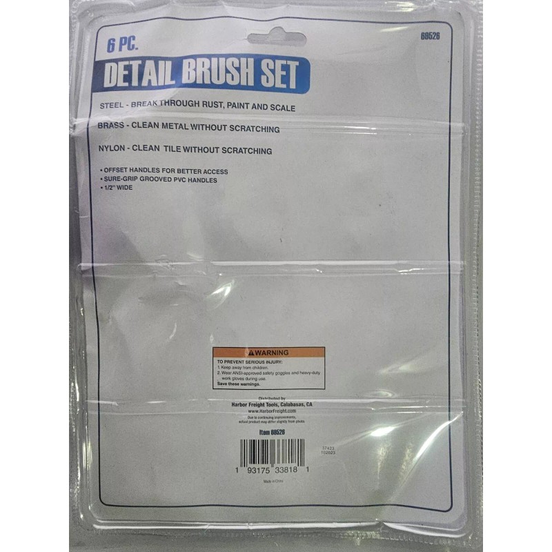 Harbor Freight 6 Piece Detail Brush Set, Steel, Brass Nylon