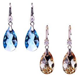 Quartz Stone Lymphvity Magnetotherapy Earrings For Women, Lymphatic Earring Lymphvity Germanium Drainage Acupuncture Crystal Dangle Earrings Fashion Jewelry Gift (Champagne-Blue)