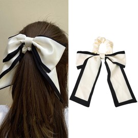 Large Hair Scrunchies for Women White Hair Scrunchie with Ribbon Bows for Teen Girls Satin Hair Ties for Thick Hair Accessories for Kids Bowknot Scrunchie Cute Silky Hair Bows for Women Girls