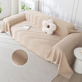 DREAMINGO Couch Covers for Sofa, Jacquard Chenille Sofa Covers Washable, Modern Furniture Protector for 3 Cushion Couch, Universal Throw Slipcover with Tassel Edge, Khaki, XX-Large 71"x150"