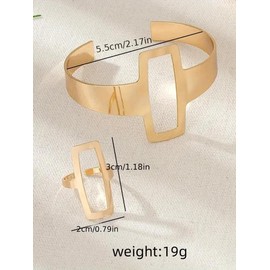 Fashion Simple Geometric Square Design Jewelry Set, Hollow Out Ring & Bracelet, Fashion Jewelry for Party, Daily Clothing Decor, Trendy All-match & Exquisite Jewelry for Birthday Gift