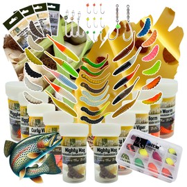 Zite Fishing Trout Rubber Bait Set XXL, Mighty Mag, Curly Viper, Wiggle Worm Trout Bait Rubber, Assortment with Rotor Hooks, Tungsten Cheburashka & Jig Hooks, Fishing Lure Trout Lake Fishing