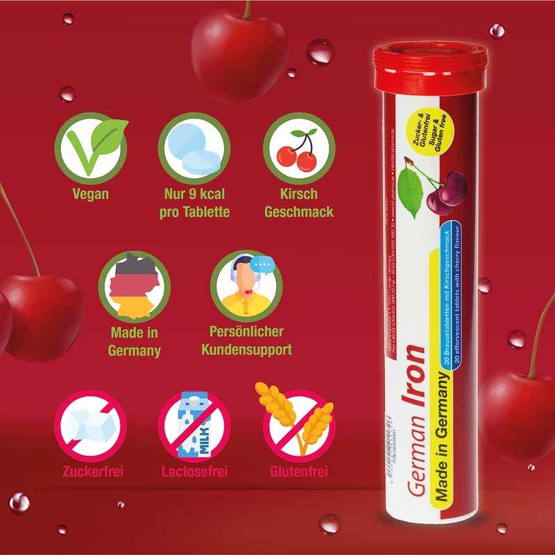 German Iron Effervescent Tablets, Pack of 140, Cherry Flavour, 14