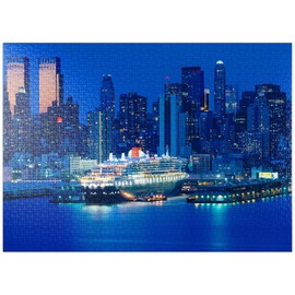 MyPuzzle Transatlantic Liner Queen Mary 2 in Port On The Hudson River in New York City - Premium 1000 Piece Jigsaw Puzzle for Adults
