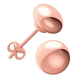 Plain Gold Jewelry, Dainty, Hollow 3mm Flat Ball Studs in Solid 14K Rose Gold with Push Backs, High Polished Dainty Earrings