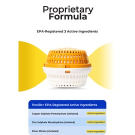 PoolRx+ Mineral Algaecide Unit, up to 6-Month Algae Control, for 5K-7.5K gallons, Orange & White, New Formula with Silver.