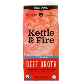 Kettle and Fire Organic Low Sodium Cooking Beef Broth, USDA Organic, Gluten Free, Preservatives Free, 32 Ounce (Pack of 6)