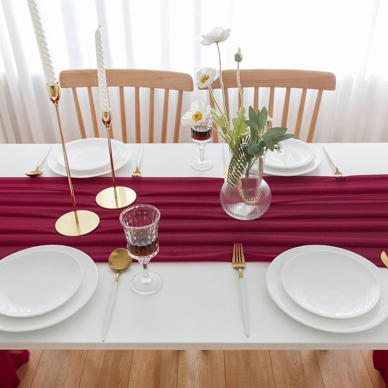 AOKSUNOVA Table Runner Chiffon Bordeaux Red 70 x 400 cm