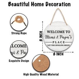 Rustic Welcome Sign for Front Door, 8" Round Wood Sign Hanging Plaque, Grandma Grandpa Gifts Welcome Door Sign Wall Art for Outdoor Farmhouse Garden Porch Home - A17
