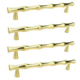 Bitray 4PCS Drawer Pulls 5 Inch Hole Center Gold Dresser Handle Bamboo Shape Cabinet Pulls