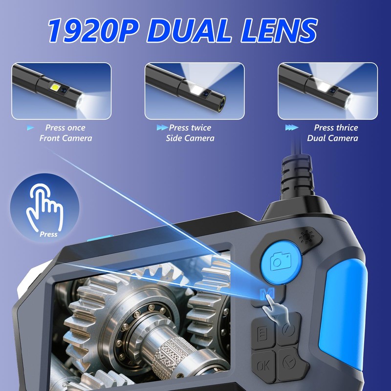 Ferdiiz Bidirectional 720° Rotation Endoscope Inspection Camera, 1920P HD Dual