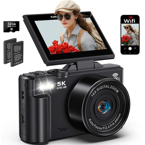 5K Digital Camera for Photography, 75MP WiFi Vlogging Camera for