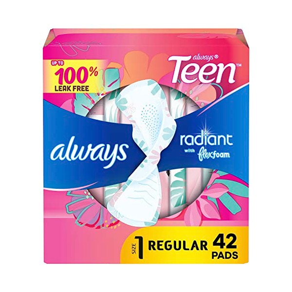 Always Always Radiant Teen Feminine Pads with FlexFoam, Size 1,