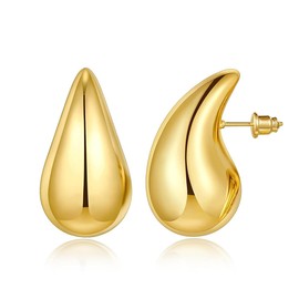 XOUDKE 14K Dupes Chunky Earrings for Women, Thick Hoop Earrings for Women, Lightweight Waterdrop Hollow Open Hoops, Hypoallergenic 585 Gold-Plated Earrings, Fashion Jewellery for Women and Girls,