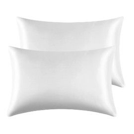 Satin Silk Pillowcases for Hair and Skin 2 Pack Queen Size Pillow Cases Wrinkle Resistant Ultra Soft Pillow Covers with Envelope Closure(White, 20”X30” )