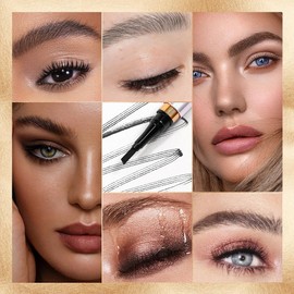 Paquete de 2 Lápices de Cejas Microblading Nuevos 2026, Impermeables, Punta de 4 Puntas, Maquillaje Natural Duradero para Todo el Día (Marrón claro)