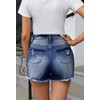Pink Queen Trendy Ripped Jean Shorts for Women Mid Rise