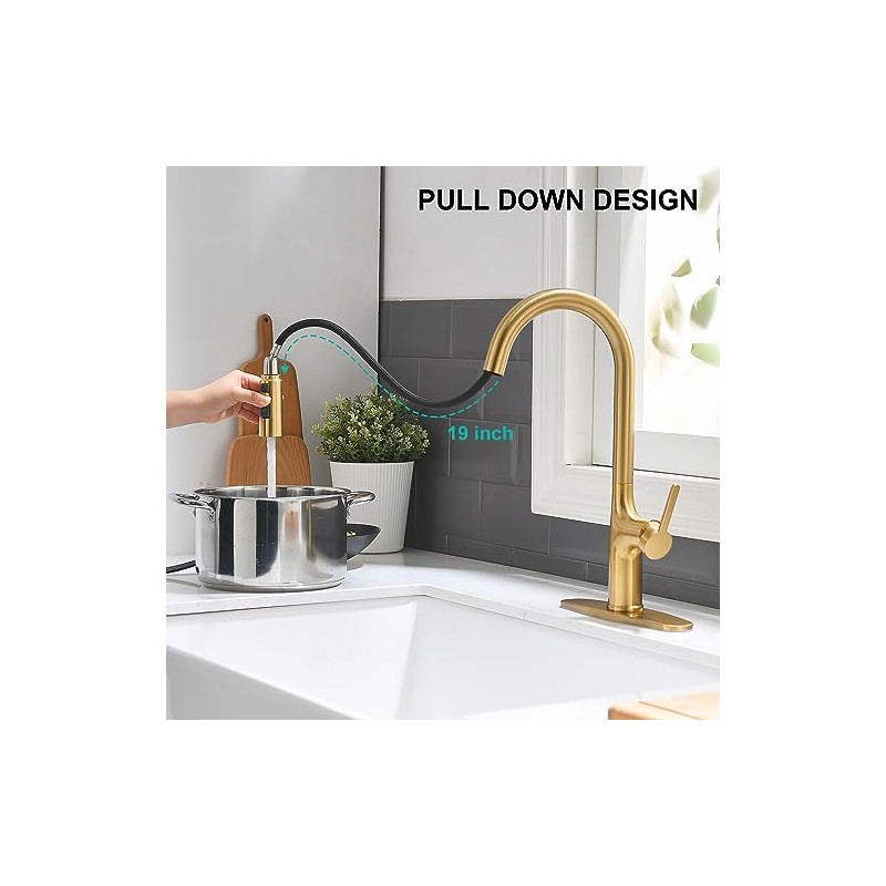 Brushed Gold Kitchen Faucet, Single Handle Gold Kitchen Sink Faucet