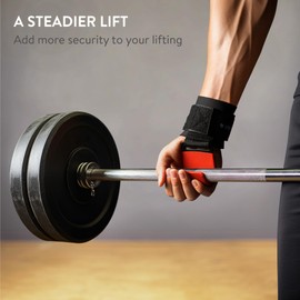 Navaris Lifting Straps with Hooks for Strength Training, Lifting Aid Set for Fitness, Bodybuilding, Joint Protection, Professional Strength Sports Straps with Metal Hooks, Red