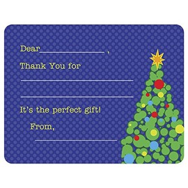 Script and Scribble Christmas Tree Fill-in Thank You Note Cards for Kids, 5.5" X 4.25" Notecards with White Envelopes