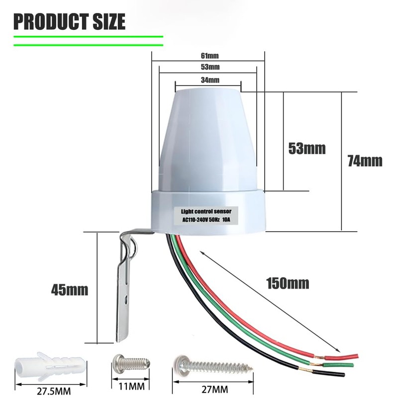 Meskliu Photocell Light Sensor,10A AC110-240V Dusk to Dawn Outdoor Photoelectric