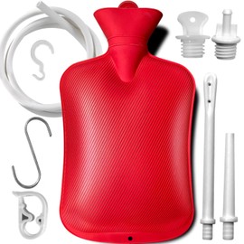 2 L Enema Bag ，Coffee Enema Bag Kit with 5.0 ft. Long Silicone Hose ,2 Multi-Size Reusable Tips, Controlable Water Flow Valve- Coffee, Shower, Douche & Home Adult Enema Kit（RED）