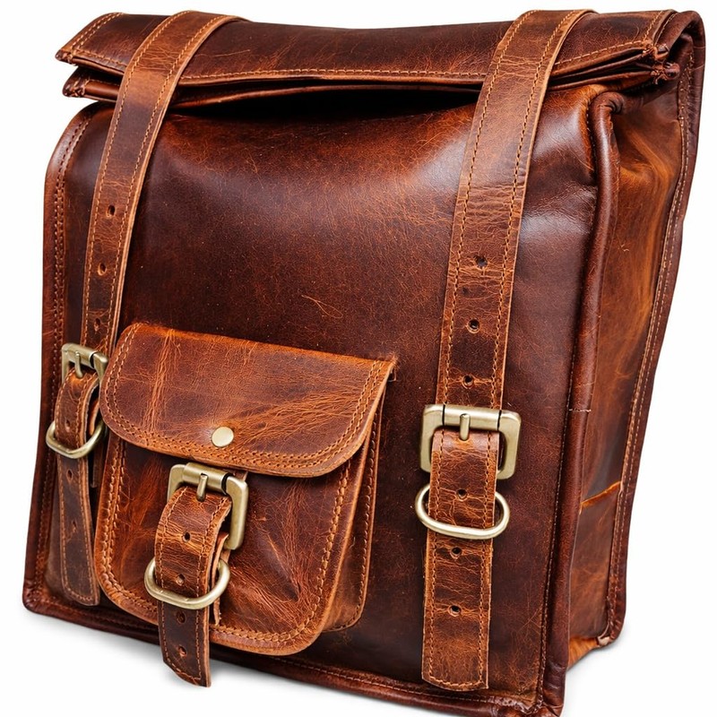 american blue Leather Motorcycle Saddle Bag Tool Bag Brown