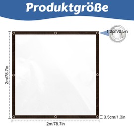 Transparent Tarpaulin with Eyelets, Waterproof, 2 x 2 m, Tarpaulin Fabric Tarpaulin Tie Down Straps, Balcony Rain Cover, Multi-Purpose Tarp for Garden Furniture, Balcony, Greenhouse, Cold Frame, Pet