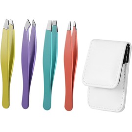 Pinzas para Cejas de Acero Inoxidable, Juego de 1 Set Uso Profesional y Personal, Ligeras para Depilación Precisa, Colorido 4 Piezas