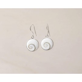Earrings 925 Sterling Silver Eye of Shiva - Natural Saint Lucia Stone - Medium Round Earrings for Women - Mediterranean Jewelry, Sterling Silver, Eye of Shiva