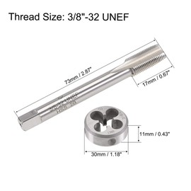 sourcing map 3/8"-32 UNEF Tap and Die Set, HSS Machine Thread Tap with Round Threading Die, Right Hand