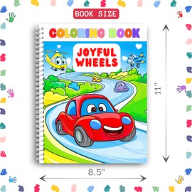Coloring Pages, Coloring Book - Joyful Wheels for Kids, Spiral Bound, Suitable for Boys and Girls, Smiling Vehicles, Coloring Adventure. Thick Paper 199 GSM, Sheet Size 8.5x11 in.
