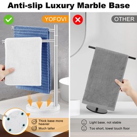 Hand Towel Holder for Bathroom, Stainless Steel Double Hand Towel Holder Stand with Marble Base for Kitchen Countertop, Freestanding Brushed Nickel 360° Swivel 2 Arms Towel Bar Drying Rack, YOFOVI