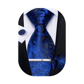 DiBanGu Juego de gemelos de seda con diseño de cachemira para hombre, Floral azul real., Talla única