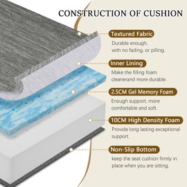 baibu 18"x 18"x 4" Dual-Layer Gel Memory Foam Chair Seat Cushion for Recliners, Couches, Armchairs, Extra Large Non-Slip Chair Cushions for Seniors, Washable, Grey