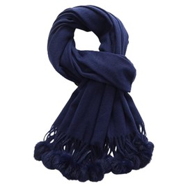 Niction Women Winter Cashmere Scarf Cute Solid Color Long Shawl Wrap Lightweight Warm Poncho with Pom Pom